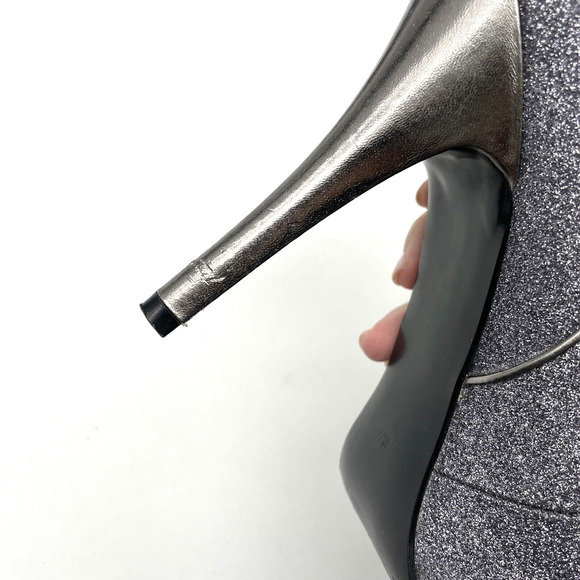 GUESS Silver/Lavender Tint Glitter Buckle Strap Gunmetal Pump Peep Toe Heel 6.5M - Picture 10 of 16